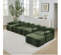 Bladez - Canapé d'angle compressé modulable en L 4 places + 1 pouf, vague, mousse 32D, coussin d'accoudoir mobile - Vert