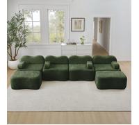 Bladez - Canapé d'angle en U compressé modulable 4 places + 2 poufs, mousse 32D, coussin d'accoudoir mobile - Vert