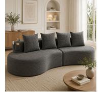Bladez - Canapé modulaire compressé 4 places en lin avec 4 coussins, porte-gobelets et latéraux, assise confortable - Gris foncé