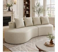 Bladez - Canapé modulaire compressé 4 places en lin avec 4 coussins, porte-gobelets et latéraux, assise confortable - Beige