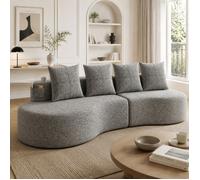 Bladez - Canapé modulaire compressé 4 places en lin avec 4 coussins, porte-gobelets et latéraux, assise confortable - Gris clair