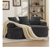 Bladez - Petit Canapé 2 places compressé, forme courbée, tissu chenille, 3 coussins, assise profonde, sans assemblage - Noir
