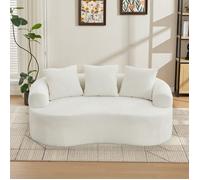 Bladez - Petit Canapé 2 places compressé, forme courbée, tissu chenille, 3 coussins, assise profonde, sans assemblage - Blanc