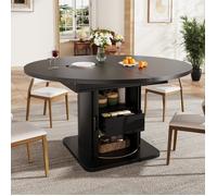 Bladez - Table à manger extensible ronde à ovale 118-158 cm, avec tiroirs, 6 personnes - Noir