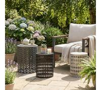 Blaihild Ensemble de 3 Tabourets de Terrasse en Métal Cylindrique, Finition Marron Java Brillant, Sièges d'extérieur pour Jardin, Bord de Piscine, Métal Antirouille, 3 Tailles, Dessus Plat pour