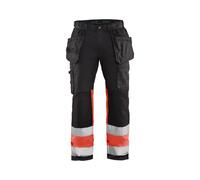 Blaklader Pantalon Artisan Haute-Visibilité +Stretch - Noir/Rouge fluo