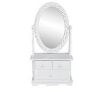Blanc Coiffeuse avec miroir pivotant ovale MDF - Meuble Rangement LV32581