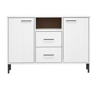 Blanc Commode Salon, CHIC Buffet bas/Cabinet, 1 PC, avec pieds en métal Blanc 113x40x77 cm Bois massif OSLO N12643
