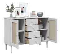 Blanc Commode Salon, CHIC Buffet bas/Cabinet, 1 PC, SENJA aspect rotin blanc 112x40x80cm bois massif de pin N12724