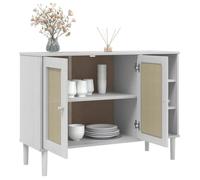 Blanc Commode Salon, CHIC Buffet bas/Cabinet, 1 PC, SENJA aspect rotin blanc 112x40x80cm bois massif de pin N12726