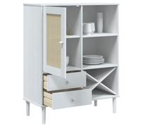 Blanc Commode Salon, CHIC Buffet bas/Cabinet, 1 PC, SENJA aspect rotin blanc 90x40x112cm bois massif de pin N12731