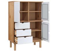 Blanc Commode Salon, CHIC Buffet haut/armoire latérale, OTTA marron et blanc 85x43x125 cm bois massif pin N11596