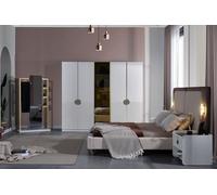 Blanc Ensemble chambre à coucher Lit moderne Tables de chevet Armoire 5pcs JVmoebel