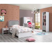 Blanc Ensemble chambre d'enfant Lit d'enfant Table de chevet Bibliothèque Bureau Moderne