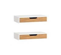 | Blanc Etagère Murale lot de 2 sans roues | Etagère Flottante avec 1 tiroir et 1 étagère | Table de Chevet Flottante en MDF | 40×24×8 cm | Capacité