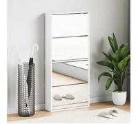 Blanc Meuble à chaussures 4 étagères et miroir 63x17x134 cm Blanc - Casier à chaussures H2202