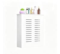 Blanc Meuble Radiateur Conception à Lattes Horizontales Deux Styles | Protection Latérale et Rangement Supérieur, Adaptées au Salon, ambre, Couloir Facile à Installer(Fourth Round,60x70x15)
