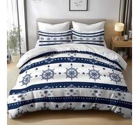 Blanc Parure de Lit 90 x 190 cm Rayures Nautiques Symboles Marins Housse de Couette Imprimé Microfibre Confortable Ensemble de Literie avec Fermeture Éclair et 1 Taies d'oreiller pour Garçon Fille