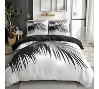 Blanc Parure de lit imprimé 3D 200x200 cm Silhouette Noire et Blanche Feuilles Palmier Housse de Couette Garçon Fille Housse de Couette avec 2 Taie d'oreiller, Ensemble Literie Enfants Adolescents