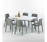 Blanc Rectangulaire Table et 6 chaises Ensemble de mâts d'extérieur en polypropylène coloré Grand Soleil Rome Summerlife - Gris