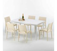 Blanc Rectangulaire Table et 6 chaises Ensemble de mâts d'extérieur en polypropylène coloré Grand Soleil Paris Summerlife - Beige
