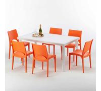 Blanc Rectangulaire Table et 6 chaises Ensemble de mâts d'extérieur en polypropylène coloré Grand Soleil Paris Summerlife - Orange