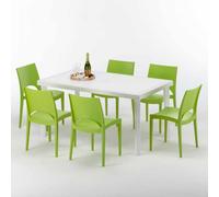 Blanc Rectangulaire Table et 6 chaises Ensemble de mâts d'extérieur en polypropylène coloré Grand Soleil Paris Summerlife - Vert
