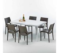 Blanc Rectangulaire Table et 6 chaises Ensemble de mâts d'extérieur en polypropylène coloré Grand Soleil Paris Summerlife - Marron