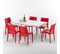 Blanc Rectangulaire Table et 6 chaises Ensemble de mâts d'extérieur en polypropylène coloré Grand Soleil Paris Summerlife - Rouge