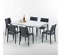 Blanc Rectangulaire Table et 6 chaises Ensemble de mâts d'extérieur en polypropylène coloré Grand Soleil Paris Summerlife - Noir