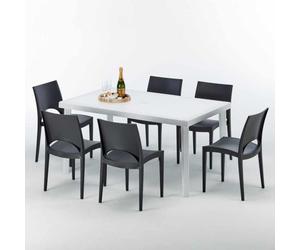 Blanc Rectangulaire Table et 6 chaises Ensemble de mâts d'extérieur en polypropylène coloré Grand Soleil Paris Summerlife - Noir