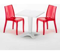 Blanc Table carrée et 2 chaises Ensemble de mâts intérieurs en polypropylène coloré Grand Soleil Cristal Light Terrace - Rouge transparent