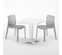 Blanc Table carrée et 2 chaises Ensemble de mâts intérieurs en polypropylène coloré Grand Soleil Gruvyer Patio - Gris