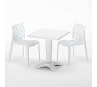 Blanc Table carrée et 2 chaises Ensemble de mâts intérieurs en polypropylène coloré Grand Soleil Gruvyer Patio - Blanc