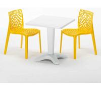 Blanc Table carrée et 2 chaises Ensemble de mâts intérieurs en polypropylène coloré Grand Soleil Gruvyer Patio - Jaune