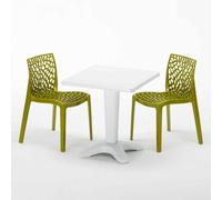 Blanc Table carrée et 2 chaises Ensemble de mâts intérieurs en polypropylène coloré Grand Soleil Gruvyer Patio - Vert Anis