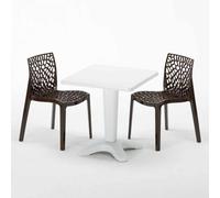 Blanc Table carrée et 2 chaises Ensemble de mâts intérieurs en polypropylène coloré Grand Soleil Gruvyer Patio - Marron