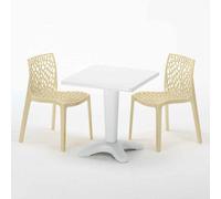 Blanc Table carrée et 2 chaises Ensemble de mâts intérieurs en polypropylène coloré Grand Soleil Gruvyer Patio - Beige