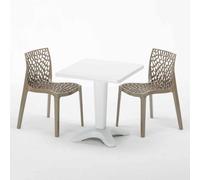 Blanc Table carrée et 2 chaises Ensemble de mâts intérieurs en polypropylène coloré Grand Soleil Gruvyer Patio - Beige Jute