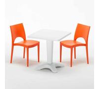 Blanc Table carrée et 2 chaises Ensemble de mâts intérieurs en polypropylène coloré Grand Soleil Paris Patio - Orange