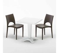 Blanc Table carrée et 2 chaises Ensemble de mâts intérieurs en polypropylène coloré Grand Soleil Paris Patio - Marron