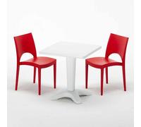 Blanc Table carrée et 2 chaises Ensemble de mâts intérieurs en polypropylène coloré Grand Soleil Paris Patio - Rouge