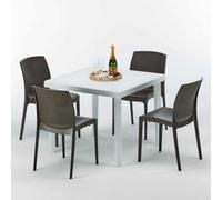 Blanc Table carrée et 4 chaises Ensemble de mât extérieur en polypropylène coloré Grand Soleil Boheme Love - Marron