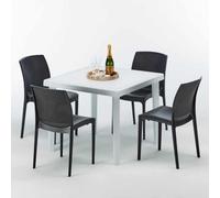 Blanc Table carrée et 4 chaises Ensemble de mât extérieur en polypropylène coloré Grand Soleil Boheme Love - Noir
