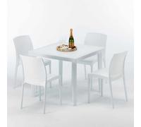 Blanc Table carrée et 4 chaises Ensemble de mât extérieur en polypropylène coloré Grand Soleil Boheme Love - Blanc