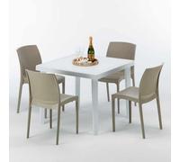 Blanc Table carrée et 4 chaises Ensemble de mât extérieur en polypropylène coloré Grand Soleil Boheme Love - Beige