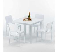 Blanc Table carrée et 4 chaises Ensemble de mâts d'extérieur en polypropylène coloré Grand Soleil Paris Love - Blanc