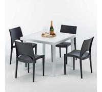 Blanc Table carrée et 4 chaises Ensemble de mâts d'extérieur en polypropylène coloré Grand Soleil Paris Love - Noir