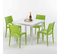 Blanc Table carrée et 4 chaises Ensemble de mâts d'extérieur en polypropylène coloré Grand Soleil Paris Love - Vert