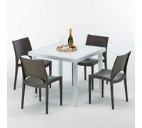 Blanc Table carrée et 4 chaises Ensemble de mâts extérieurs en polypropylène coloré Grand Soleil Paris Love - Marron